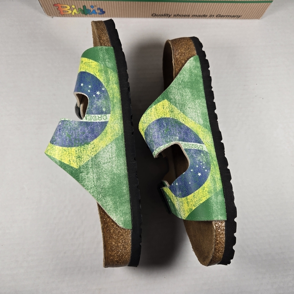 Birkenstock Birki's Santiago Brazil Flag Sandals EU38 Narrow US W7 M5 - Picture 5 of 8